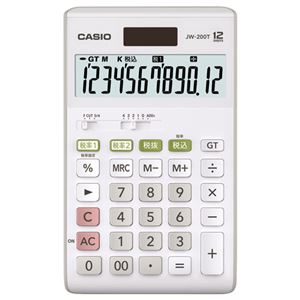 (まとめ) カシオ CASIO W税率電卓 12桁 ジャストタイプ JW-200T-N 1台  【×5セット】