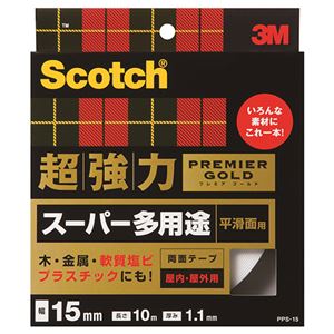 (まとめ) 3M スコッチ 超強力両面テープ プレミアゴールド （スーパー多用途） 15mm×10m PPS-15 1巻  【×5セット】