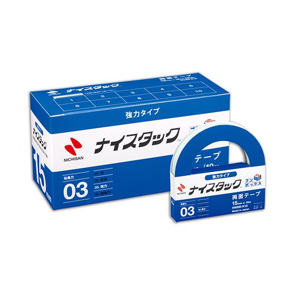 (まとめ) ニチバン ナイスタック 両面テープ 強力タイプ ブンボックス 大巻 15mm×18m NWBB-K15 1パック(10巻)  【×5セット】