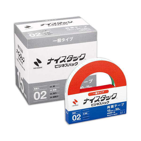 (まとめ) ニチバン ナイスタック 再生紙両面テープ ビジネスパック 大巻 15mm×30m NWBP-15 1パック(5巻)  【×5セット】