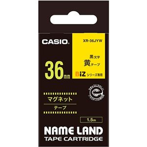 (まとめ) カシオ CASIO ネームランド NAME LAND マグネットテープ 36mm×1.5m 黄／黒文字 XR-36JYW 1個  【×5セット】