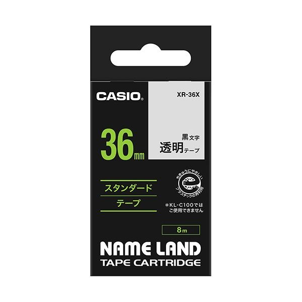 (まとめ) カシオ CASIO ネームランド NAME LAND スタンダードテープ 36mm×8m 透明／黒文字 XR-36X 1個  【×5セット】