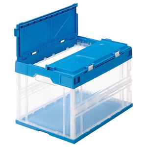 (まとめ) TANOSEE 折りたたみコンテナ フタ一体型 50L 透明ブルー 1台  【×5セット】