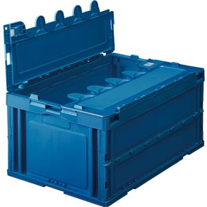 (まとめ) TANOSEE 折りたたみコンテナ フタ付 75L ダークブルー 1台  【×5セット】