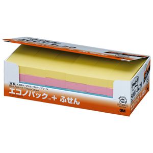 (まとめ) 3M ポストイット エコノパック ふせん 再生紙 75×25mm 4色 5001-K20 1パック（24冊）  【×5セット】