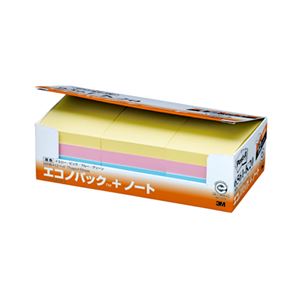 (まとめ) 3M ポストイット エコノパック ノート 再生紙 75×50mm 混色 6561-K20 1パック（12冊）  【×5セット】