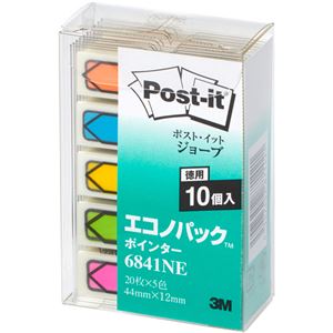 (まとめ) 3M ポストイット ジョーブ エコノパック ポインター 44×12mm 5色 6841NE 1セット（50冊）  【×5セット】