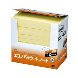 (まとめ) 3M ポストイット エコノパック ノート 再生紙 75×127mm イエロー 6551-Y20 1パック（12冊）  【×5セット】