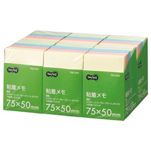 (まとめ) TANOSEE 粘着メモ＜ボリュームパック＞ 75×50mm 5色 1セット（30冊：5冊×6パック）  【×5セット】