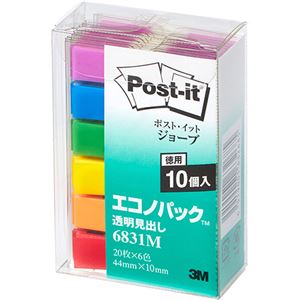 (まとめ) 3M ポストイット ジョーブ エコノパック 透明見出し 44×10mm レインボーカラー6色 業務用パック 6831M 1セット（60冊）  【×5セット】