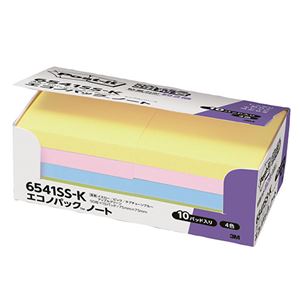 (まとめ) 3M ポストイット エコノパック 強粘着ノート 75×75mm パステルカラー4色 6541SS-K 1パック（10冊）  【×5セット】
