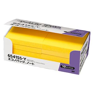 (まとめ) 3M ポストイット エコノパック 強粘着ノート 75×75mm ウルトライエロー 6541SS-Y 1パック（10冊）  【×5セット】