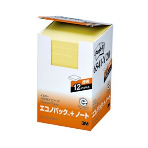 (まとめ) 3M ポストイット エコノパック ノート 再生紙 75×75mm イエロー 6541-Y20 1パック（12冊）  【×5セット】