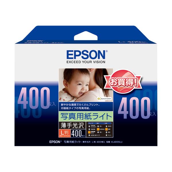 (まとめ) エプソン EPSON 写真用紙ライト＜薄手光沢＞ L判 KL400SLU 1冊（400枚）  【×10セット】