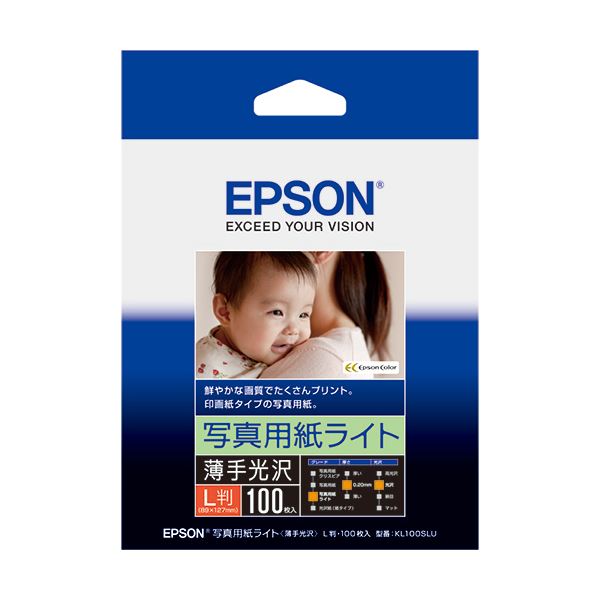 (まとめ) エプソン EPSON 写真用紙ライト＜薄手光沢＞ L判 KL100SLU 1冊（100枚）  【×10セット】