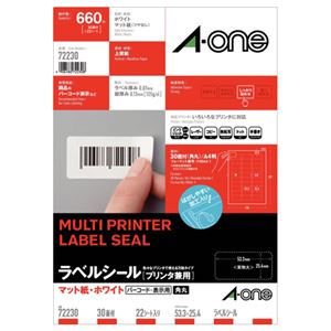 (まとめ) エーワン ラベルシール(プリンター兼用) マット紙・ホワイト A4 30面 53.3×25.4mm 四辺余白付 角丸 72230 1冊(22シート)  【×10セット】