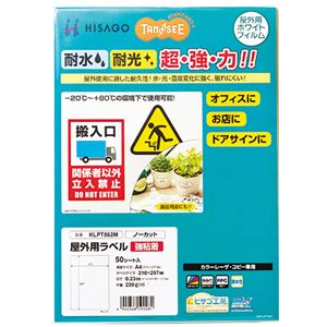 (まとめ) TANOSEE 屋外用ラベル レーザー用 A4 ノーカット 1冊（50枚）  【×10セット】