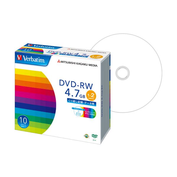 (まとめ) バーベイタム データ用DVD-RW4.7GB 2倍速 ワイドプリンタブル 5mmスリムケース DHW47NP10V1 1パック(10枚)  【×10セット】