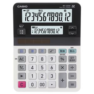 (まとめ) カシオ CASIO ツイン液晶電卓 ミエ2くん 12桁+12桁 ミニジャストタイプ MV-220W-N 1台  【×10セット】