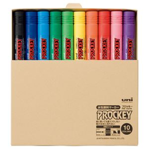 (まとめ) 三菱鉛筆 水性マーカー プロッキー 詰め替えタイプ 太字角芯+細字丸芯 簡易紙箱入 10色（各色1本） PM150TRT10C 1パック  【×10セット】