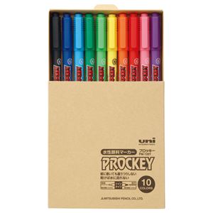 (まとめ) 三菱鉛筆 水性マーカー プロッキー 細字丸芯+極細 簡易紙箱入 10色（各色1本） PM120TT10CN 1パック  【×10セット】