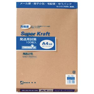 (まとめ) ピース 発送用封筒スーパークラフト テープ付 角2 100g/m2 731-00 1パック(100枚)  【×10セット】