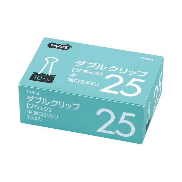 (まとめ) TANOSEE ダブルクリップ 中 口幅25mm ブラック 1セット（100個：10個×10箱）  【×10セット】