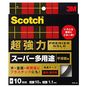 (まとめ) 3M スコッチ 超強力両面テープ プレミアゴールド （スーパー多用途） 10mm×10m PPS-10 1巻  【×10セット】