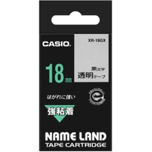 (まとめ) カシオ CASIO ネームランド NAME LAND 強粘着テープ 18mm×5.5m 透明／黒文字 XR-18GX 1個  【×10セット】