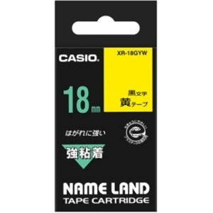 (まとめ) カシオ CASIO ネームランド NAME LAND 強粘着テープ 18mm×5.5m 黄／黒文字 XR-18GYW 1個  【×10セット】