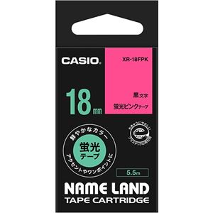 (まとめ) カシオ CASIO ネームランド NAME LAND スタンダードテープ 18mm×5.5m 蛍光ピンク／黒文字 XR-18FPK 1個  【×10セット】