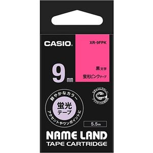 (まとめ) カシオ CASIO ネームランド NAME LAND スタンダードテープ 9mm×5.5m 蛍光ピンク／黒文字 XR-9FPK 1個  【×10セット】