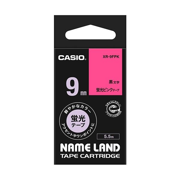 (まとめ) カシオ CASIO ネームランド NAME LAND スタンダードテープ 9mm×5.5m 蛍光ピンク／黒文字 XR-9FPK 1個  【×10セット】