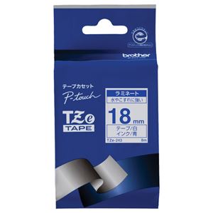 (まとめ) ブラザー BROTHER ピータッチ TZeテープ ラミネートテープ 18mm 白／青文字 TZE-243 1個  【×10セット】