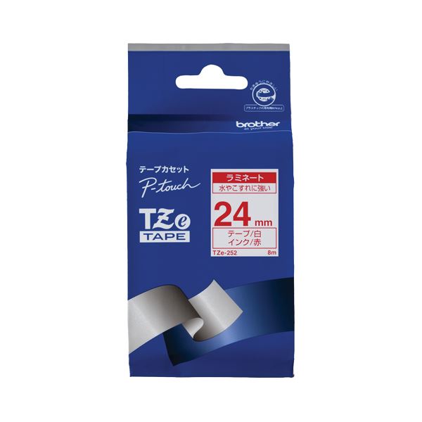 (まとめ) ブラザー BROTHER ピータッチ TZeテープ ラミネートテープ 24mm 白／赤文字 TZE-252 1個  【×10セット】