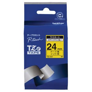 (まとめ) ブラザー BROTHER ピータッチ TZeテープ ラミネートテープ 24mm 黄／黒文字 TZE-651 1個  【×10セット】