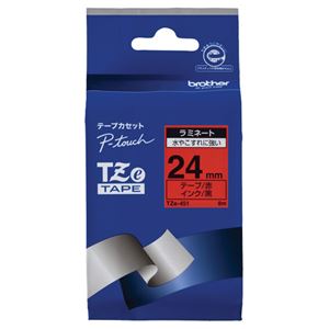 (まとめ) ブラザー BROTHER ピータッチ TZeテープ ラミネートテープ 24mm 赤／黒文字 TZE-451 1個  【×10セット】