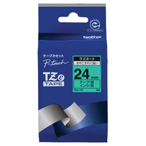 (まとめ) ブラザー BROTHER ピータッチ TZeテープ ラミネートテープ 24mm 緑／黒文字 TZE-751 1個  【×10セット】