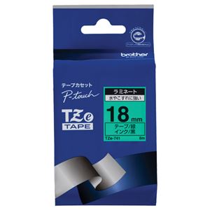 (まとめ) ブラザー BROTHER ピータッチ TZeテープ ラミネートテープ 18mm 緑／黒文字 TZE-741 1個  【×10セット】