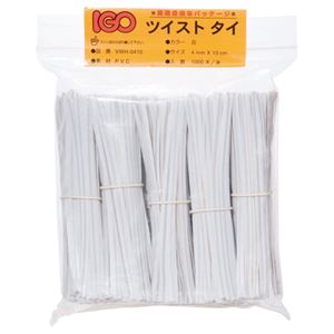 (まとめ) アイジーオー ツイストタイ PVC製 幅4mm×長さ10cm 白 VWH-0410 1パック（1000本）  【×10セット】