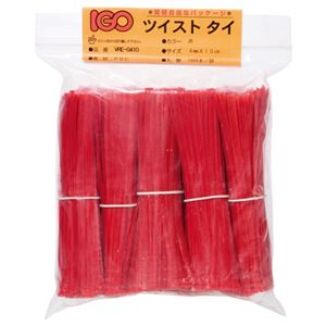 (まとめ) アイジーオー ツイストタイ PVC製 幅4mm×長さ10cm 赤 VRE-0410 1パック（1000本）  【×10セット】