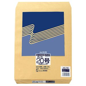 (まとめ) ピース R40再生紙クラフト封筒 角20 85g／m2 790 1パック（100枚）  【×10セット】