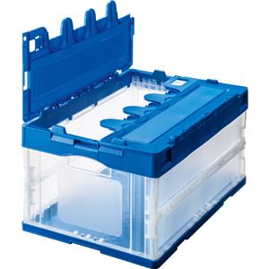 折りたたみコンテナ ふた付き 40L ブルー×透明 折りたたみ コンテナ 収納 容器 オリコン 〔×10セット〕