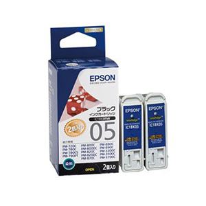(まとめ) エプソン EPSON インクカートリッジ ブラック IC1BK05W 1箱（2個）  【×10セット】
