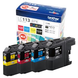 (まとめ) ブラザー BROTHER インクカートリッジ お徳用 4色 LC113-4PK 1箱（4個：各色1個）  【×10セット】