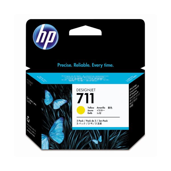 (まとめ) HP711 インクカートリッジ イエロー 29ml／個 染料系 CZ136A 1箱（3個）  【×10セット】