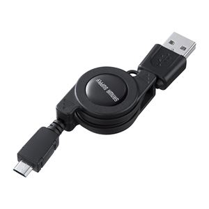 (まとめ) サンワサプライ 巻き取りUSB2.0モバイルケーブル (A)オス-Micro(B)オス ブラック 0.8m KU-M08MCBBK 1個  【×10セット】