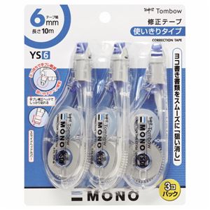 (まとめ) トンボ鉛筆 修正テープ モノYS6 6mm幅×10m 青 KCA-327 1パック（3個）  【×10セット】