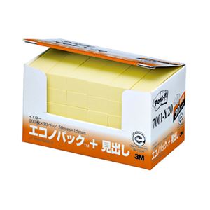 (まとめ) 3M ポストイット エコノパック 見出し 再生紙 50×15mm イエロー 7001-Y20 1パック（30冊）  【×10セット】