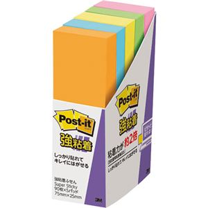(まとめ) 3M ポストイット 強粘着ふせん 75×25mm ネオンカラー5色 500-5SSAN 1パック（5冊）  【×10セット】